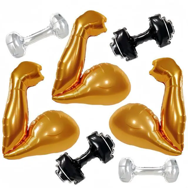 Main image of 7Pcs Gym Birthday Party Decorations/Gold Bicep Muscle Balloon + Mini Dumbbell Balloons/Crossfit & Fitness Party Supplies for Weightlifters, MMA Fans, HIIT & Fight Night
