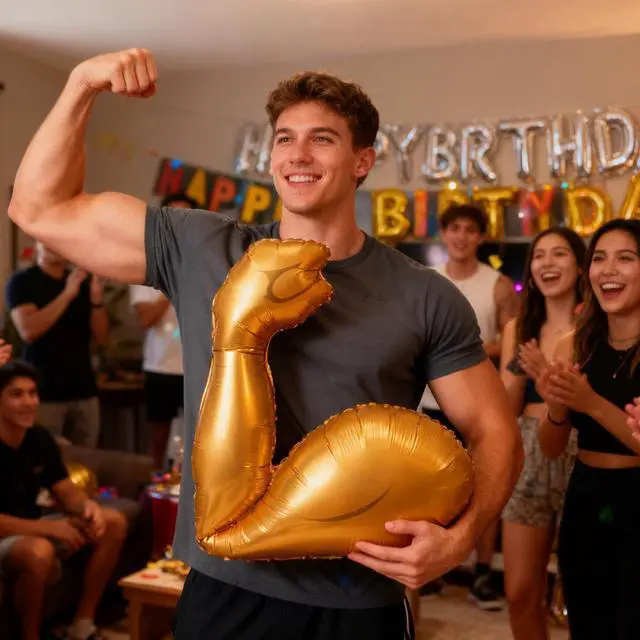 Alt view image 7 of 7 - 7Pcs Gym Birthday Party Decorations/Gold Bicep Muscle Balloon + Mini Dumbbell Balloons/Crossfit & Fitness Party Supplies for Weightlifters, MMA Fans, HIIT & Fight Night