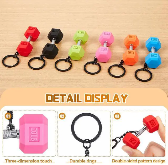 Alt view image 3 of 7 - 6 Pcs Mini Dumbbell Keychain Gym Keychain Cool Gifts for Gym Rats Colorful Backpack Charm for Women Men Bag Purse Accessories Workout Fitness Enthusiast Lovers Birthday Gifts