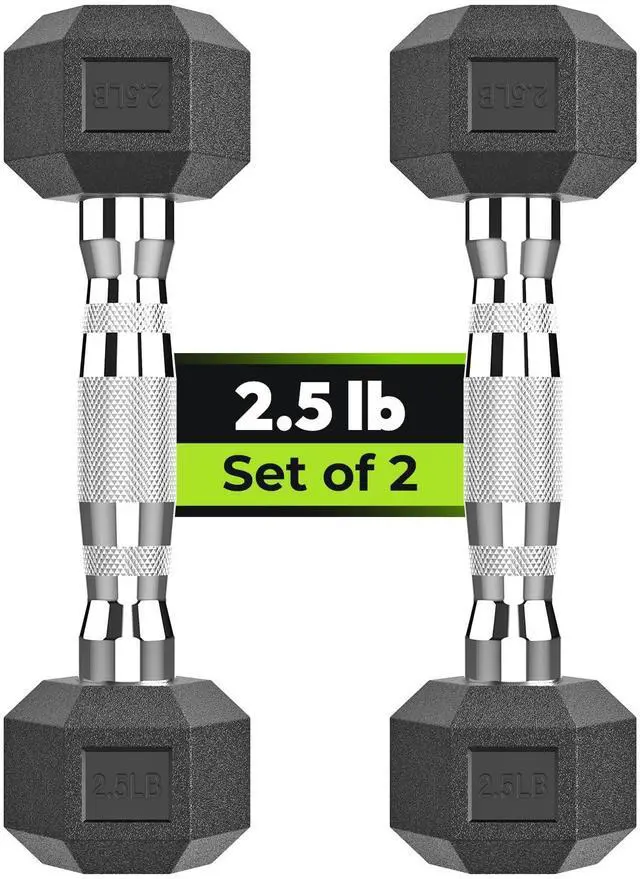 Main image of Hex Dumbbell Rubber Encased Strength Training Dumbbells, Hand Weight For Workout & Exercise/Pair of 2.5LB