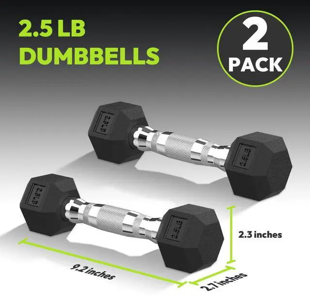 Alt view image 2 of 7 - Hex Dumbbell Rubber Encased Strength Training Dumbbells, Hand Weight For Workout & Exercise/Pair of 2.5LB