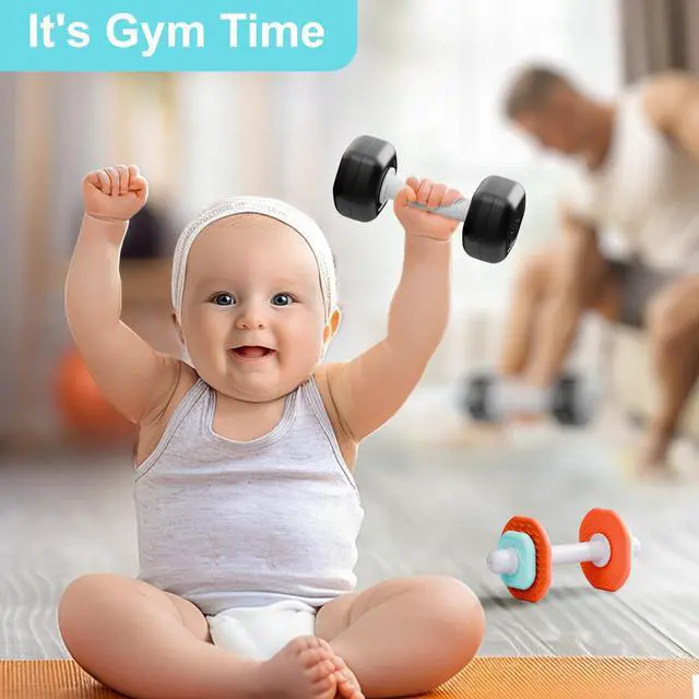 Alt view image 7 of 7 - Baby First Gym Rattle Set, Infant Dumbbell Weights Teething Rattles 3-6-12 Month, Newborn Workout Sensory Stroller Toy, Babies Birthday Shower Gift 5 7 8 9 10 Month Toddler Boy Girl-7PCS