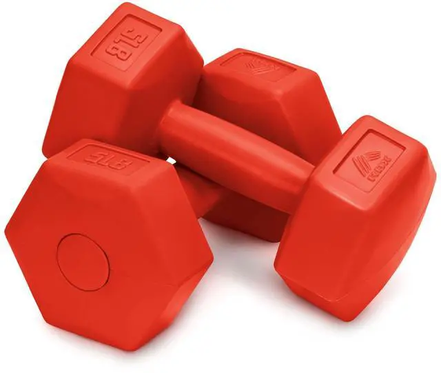 Main image of 5LB Hexagonal Dumbbell Set, Roll-Proof Vinyl-Coated Weights, Easy Grip, Ideal for Upper Body Toning, Travel Friendly, Great for All Fitness Levels Red