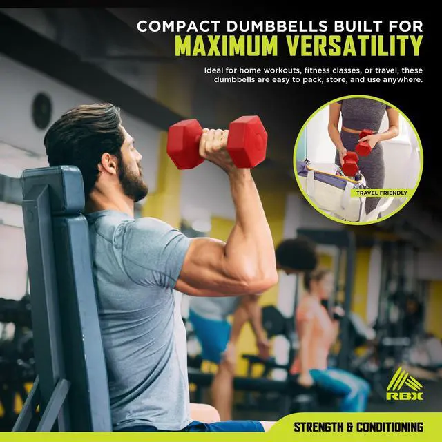 Alt view image 5 of 6 - 5LB Hexagonal Dumbbell Set, Roll-Proof Vinyl-Coated Weights, Easy Grip, Ideal for Upper Body Toning, Travel Friendly, Great for All Fitness Levels Red