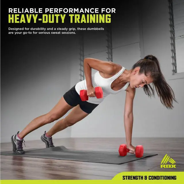 Alt view image 6 of 6 - 5LB Hexagonal Dumbbell Set, Roll-Proof Vinyl-Coated Weights, Easy Grip, Ideal for Upper Body Toning, Travel Friendly, Great for All Fitness Levels Red