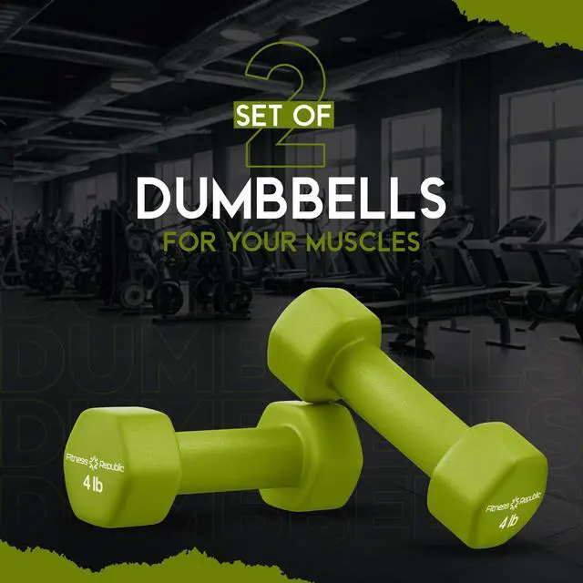 Alt view image 2 of 7 - 4LB Neoprene Workout Dumbbells Set of 2 - Non Slip, Anti Roll Exercise & Fitness Dumbbells - Hex Shaped Hand weights for Men & Women - Ideal for Home and Gyms training