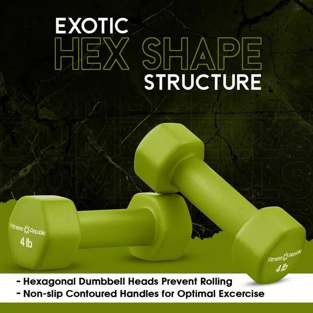 Alt view image 4 of 7 - 4LB Neoprene Workout Dumbbells Set of 2 - Non Slip, Anti Roll Exercise & Fitness Dumbbells - Hex Shaped Hand weights for Men & Women - Ideal for Home and Gyms training