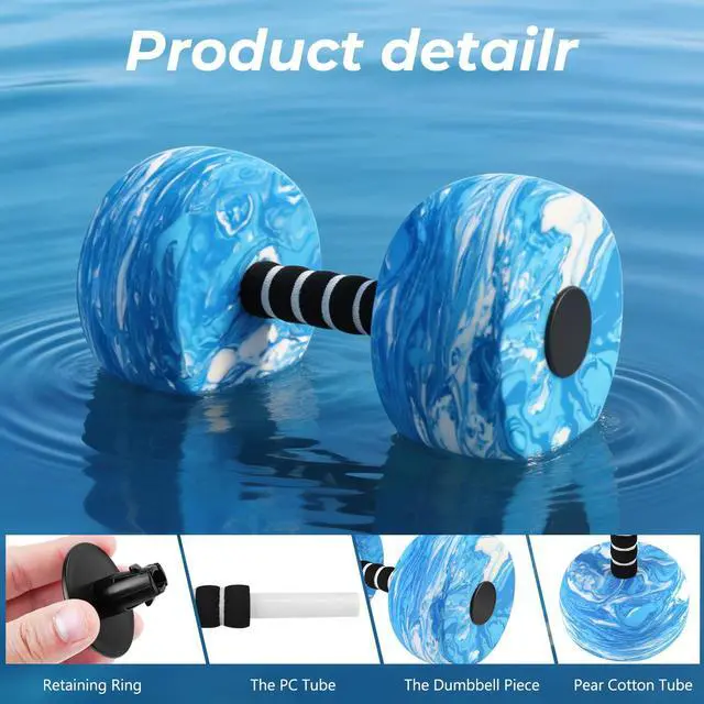Alt view image 2 of 6 - Aquatic Exercise Dumbbells, 2PCS Water Weights for Pool Exercise, Water Aerobics Equipment High-Density EVA-Foam Pool Weights Dumbbells for Weight Loss, Pool Fitness, Water Exercise (Blue)