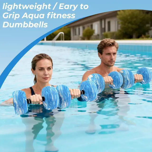 Alt view image 5 of 6 - Aquatic Exercise Dumbbells, 2PCS Water Weights for Pool Exercise, Water Aerobics Equipment High-Density EVA-Foam Pool Weights Dumbbells for Weight Loss, Pool Fitness, Water Exercise (Blue)