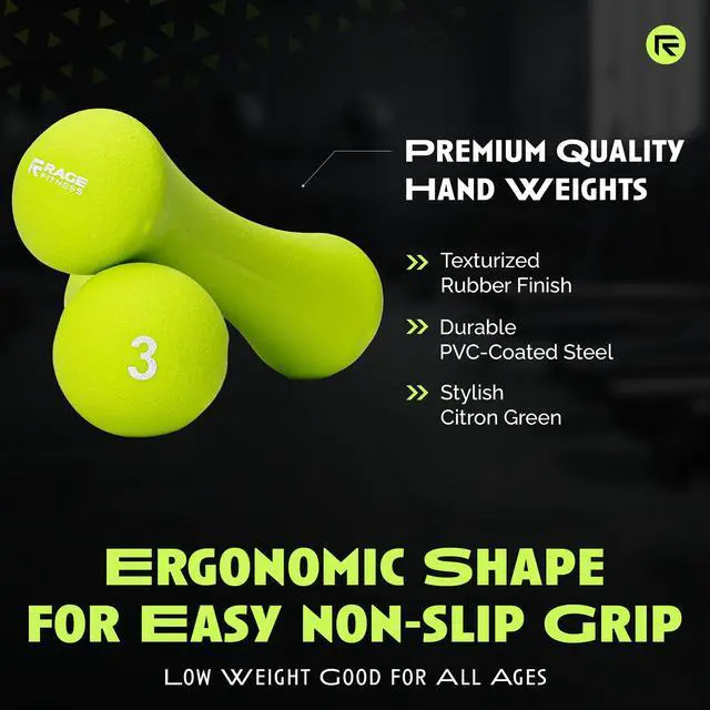 Alt view image 2 of 7 - Hand Weights, PVC Coated Steel, Texturized Rubber, Anti-Slip Grip - Dumbbell Set of 2 (3 lb), Home Gym Strength Training Free Weights For Men, Women of All Ages