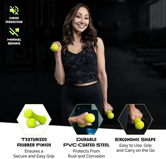 Alt view image 5 of 7 - Hand Weights, PVC Coated Steel, Texturized Rubber, Anti-Slip Grip - Dumbbell Set of 2 (3 lb), Home Gym Strength Training Free Weights For Men, Women of All Ages
