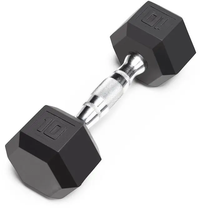 Main image of Classic Rubber Hex Dumbbell with Knurled Grip for Strength Training and Bodybuilding 10-lbs Single Dumbbell IBRH-010