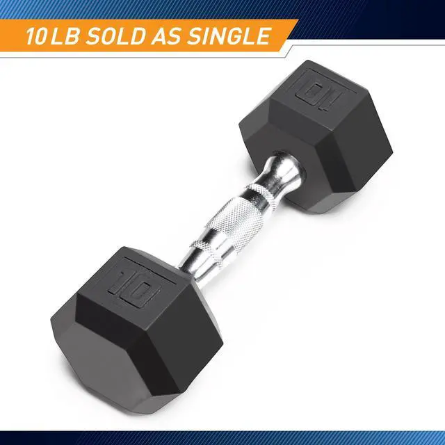 Alt view image 2 of 7 - Classic Rubber Hex Dumbbell with Knurled Grip for Strength Training and Bodybuilding 10-lbs Single Dumbbell IBRH-010