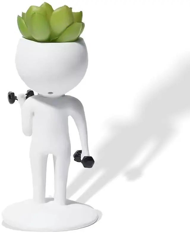 Main image of Resin Runner Figurine Succulent Planter, 6"×4"×2" Cute Desktop Plant Pot for Office Decor, Creative Fitness Gift for Runners & Gym Lovers, Fun Workout Decoration for Table or Shelf (Dumbbell Curl)