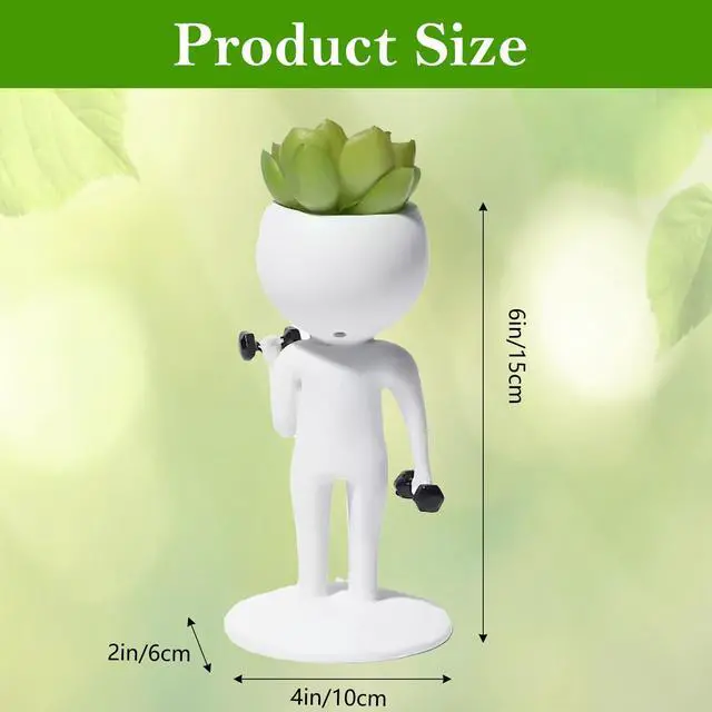 Alt view image 2 of 6 - Resin Runner Figurine Succulent Planter, 6"×4"×2" Cute Desktop Plant Pot for Office Decor, Creative Fitness Gift for Runners & Gym Lovers, Fun Workout Decoration for Table or Shelf (Dumbbell Curl)
