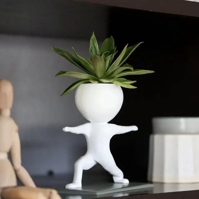 Alt view image 4 of 6 - Resin Runner Figurine Succulent Planter, 6"×4"×2" Cute Desktop Plant Pot for Office Decor, Creative Fitness Gift for Runners & Gym Lovers, Fun Workout Decoration for Table or Shelf (Dumbbell Curl)