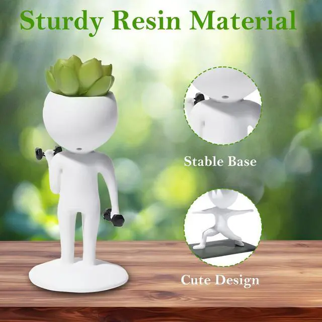 Alt view image 3 of 6 - Resin Runner Figurine Succulent Planter, 6"×4"×2" Cute Desktop Plant Pot for Office Decor, Creative Fitness Gift for Runners & Gym Lovers, Fun Workout Decoration for Table or Shelf (Dumbbell Curl)