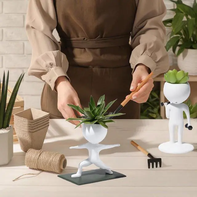 Alt view image 5 of 6 - Resin Runner Figurine Succulent Planter, 6"×4"×2" Cute Desktop Plant Pot for Office Decor, Creative Fitness Gift for Runners & Gym Lovers, Fun Workout Decoration for Table or Shelf (Dumbbell Curl)