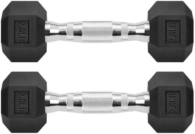 Main image of Hex Dumbbells Rubber Coated Cast Iron Hex Black Dumbbell Free Weights for Exercises / 2.5LB Pound