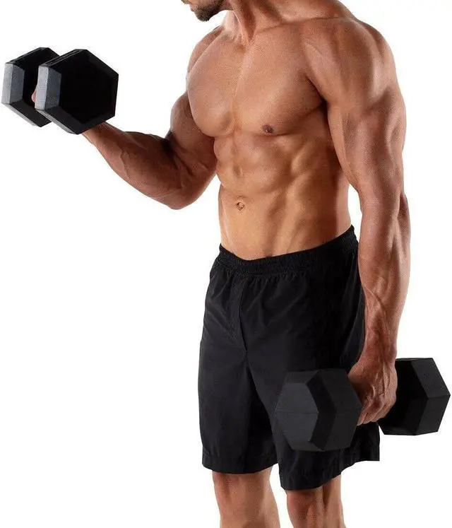 Alt view image 5 of 7 - Hex Dumbbells Rubber Coated Cast Iron Hex Black Dumbbell Free Weights for Exercises / 2.5LB Pound