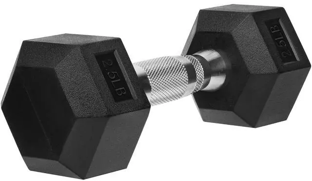 Alt view image 4 of 7 - Hex Dumbbells Rubber Coated Cast Iron Hex Black Dumbbell Free Weights for Exercises / 2.5LB Pound