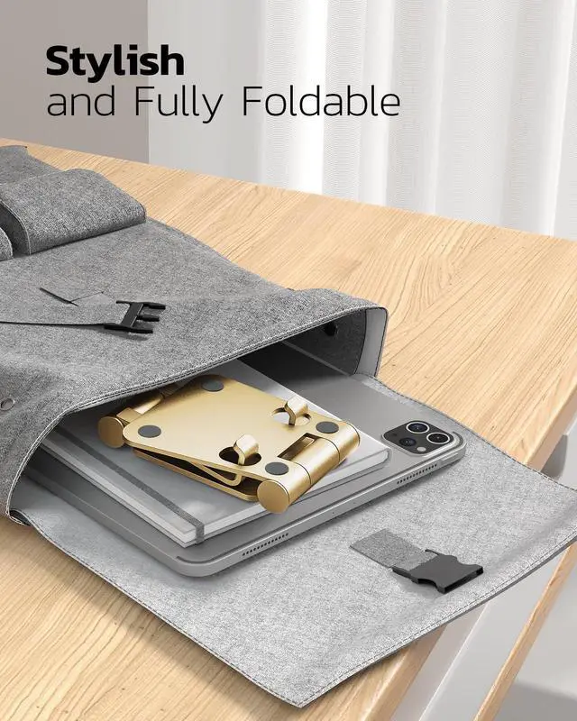 Alt view image 5 of 6 - Dual Folding Cell Phone Stand, Fully Adjustable Foldable Desktop Phone Holder Cradle Dock Compatible with iPhone 17 16 15 14 13 12 11 Pro Xs Xs Max Xr X 8, Nintendo Switch, All Phones - Gold