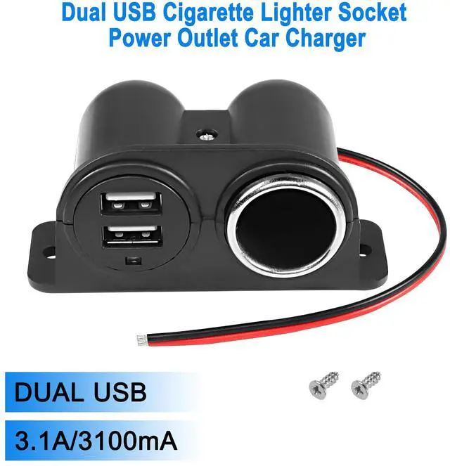 Alt view image 3 of 7 - Dual USB Cigarette Lighter Socket Power Outlet Car Charger, 3.1A Dual USB + Cigarette Lighter 12/24V Power Adapter Replacement for Vehicle Truck SUV Motorcycle Boat