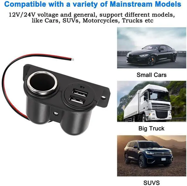 Alt view image 4 of 7 - Dual USB Cigarette Lighter Socket Power Outlet Car Charger, 3.1A Dual USB + Cigarette Lighter 12/24V Power Adapter Replacement for Vehicle Truck SUV Motorcycle Boat