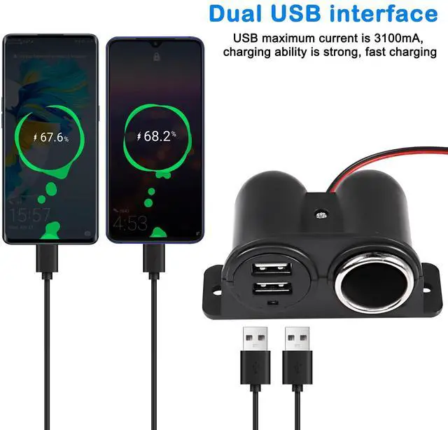 Alt view image 5 of 7 - Dual USB Cigarette Lighter Socket Power Outlet Car Charger, 3.1A Dual USB + Cigarette Lighter 12/24V Power Adapter Replacement for Vehicle Truck SUV Motorcycle Boat