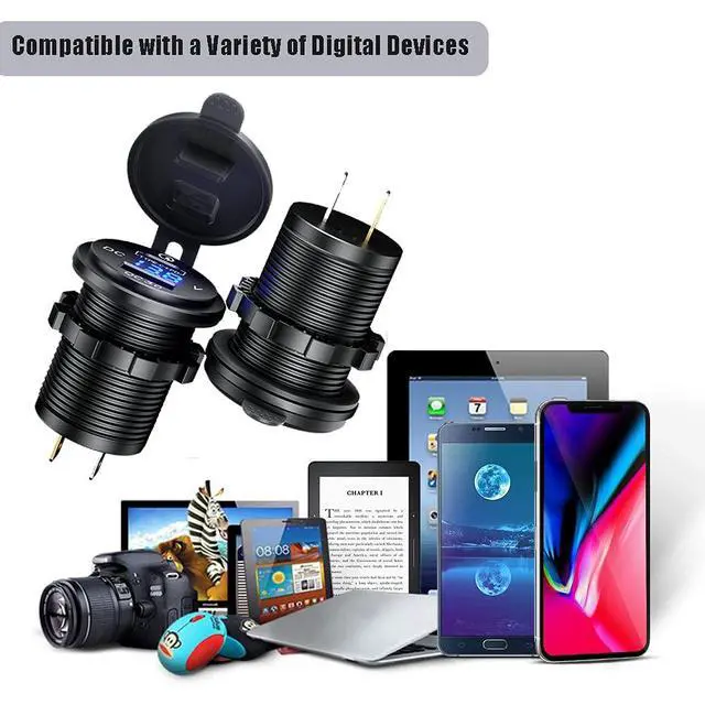 Alt view image 7 of 7 - 63W USB C Car Charger Socket, 45W PD Outlet 18W QC3.0 Charger 12V USB Cigarette Lighter Socket with LED Voltmeter for Car RV Boat Marine Truck Motorcycle