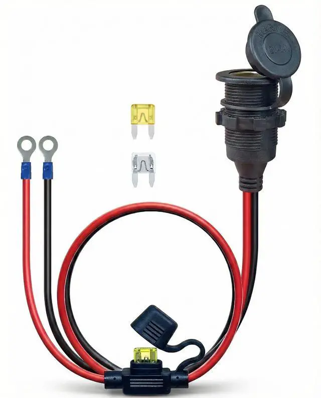 Main image of 3FT 12V Fixed Thread Cigarette Lighter Socket Extension Cable, 12V Waterproof Outlet Socket Replacement 13AWG Heavy Duty Cable