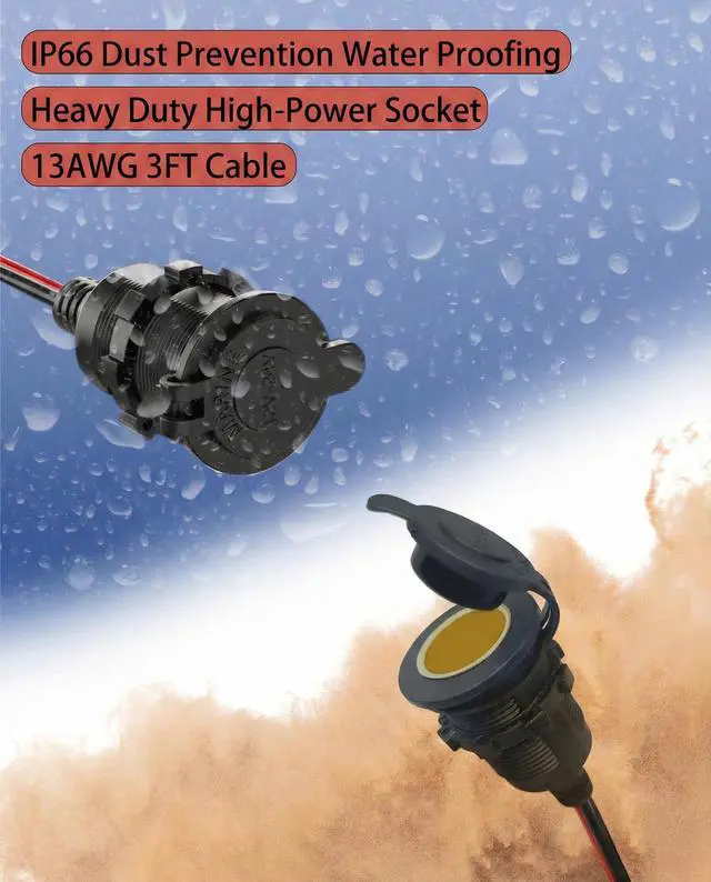 Alt view image 2 of 6 - 3FT 12V Fixed Thread Cigarette Lighter Socket Extension Cable, 12V Waterproof Outlet Socket Replacement 13AWG Heavy Duty Cable