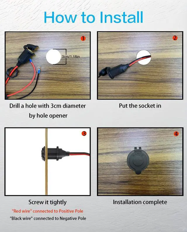 Alt view image 4 of 6 - 3FT 12V Fixed Thread Cigarette Lighter Socket Extension Cable, 12V Waterproof Outlet Socket Replacement 13AWG Heavy Duty Cable