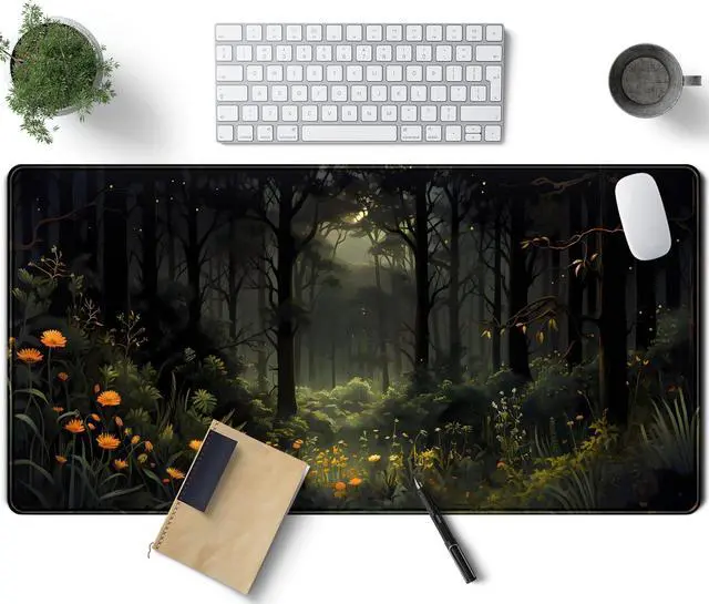 Main image of Dark Forest Desk Mat Mouse pad, Green Nature Deskmat XXL Large Extended Aesthetic Plant Mousepad Gaming Desk Pad, Big Laptop Computer Keyboard and Mouse Mat for Women Office Desk Decor 31.5x15.7 in
