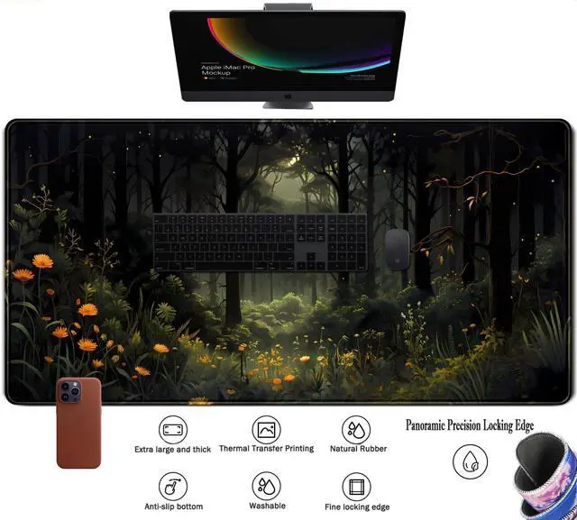 Alt view image 3 of 7 - Dark Forest Desk Mat Mouse pad, Green Nature Deskmat XXL Large Extended Aesthetic Plant Mousepad Gaming Desk Pad, Big Laptop Computer Keyboard and Mouse Mat for Women Office Desk Decor 31.5x15.7 in