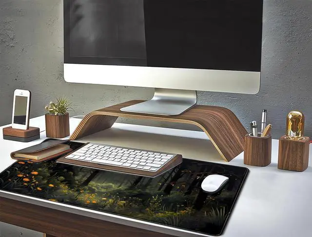 Alt view image 6 of 7 - Dark Forest Desk Mat Mouse pad, Green Nature Deskmat XXL Large Extended Aesthetic Plant Mousepad Gaming Desk Pad, Big Laptop Computer Keyboard and Mouse Mat for Women Office Desk Decor 31.5x15.7 in