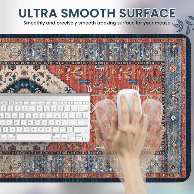 Alt view image 4 of 7 - Rug Desk Mat Retro,Extra Large Desk Pad Non Slip,XXL Keyboard Mat for Home,Long Extended Gaming Mouse Pad with Stitched Edges,Desk Cover Mat for Office Decor (Brown)