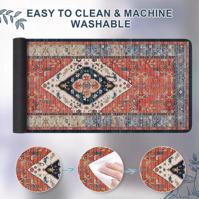 Alt view image 5 of 7 - Rug Desk Mat Retro,Extra Large Desk Pad Non Slip,XXL Keyboard Mat for Home,Long Extended Gaming Mouse Pad with Stitched Edges,Desk Cover Mat for Office Decor (Brown)