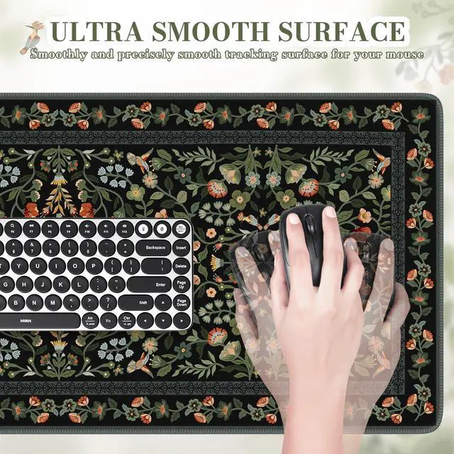 Alt view image 3 of 7 - Desk Mat for Keyboard and Mouse, Large Mouse Pad, Desk Pad Mat, Anti-Slip Big Mousepad with Stitched Edges for Computer Desktop(Floral)