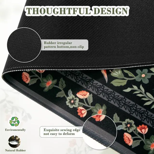 Alt view image 4 of 7 - Desk Mat for Keyboard and Mouse, Large Mouse Pad, Desk Pad Mat, Anti-Slip Big Mousepad with Stitched Edges for Computer Desktop(Floral)