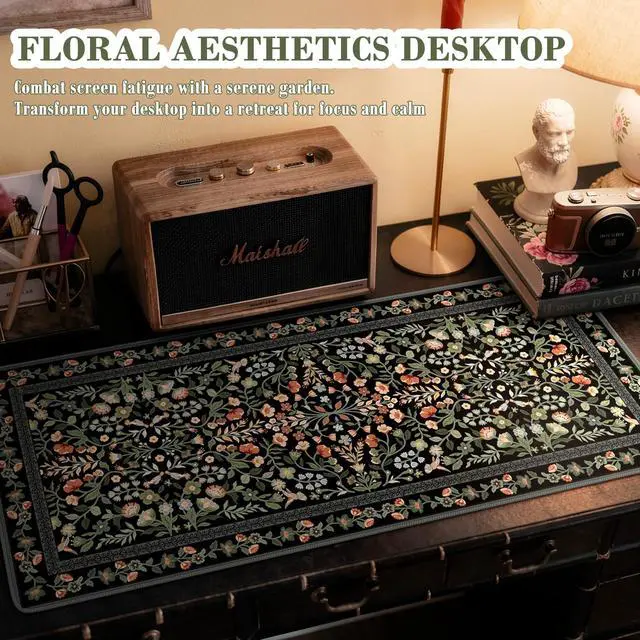 Alt view image 6 of 7 - Desk Mat for Keyboard and Mouse, Large Mouse Pad, Desk Pad Mat, Anti-Slip Big Mousepad with Stitched Edges for Computer Desktop(Floral)