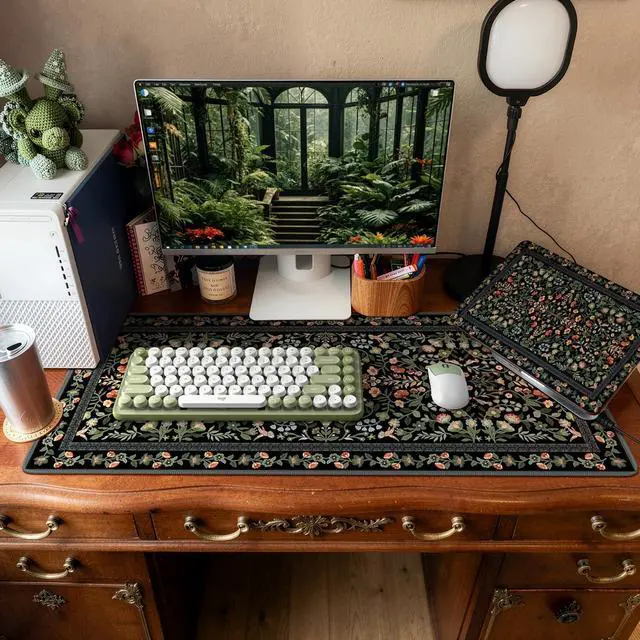 Alt view image 7 of 7 - Desk Mat for Keyboard and Mouse, Large Mouse Pad, Desk Pad Mat, Anti-Slip Big Mousepad with Stitched Edges for Computer Desktop(Floral)