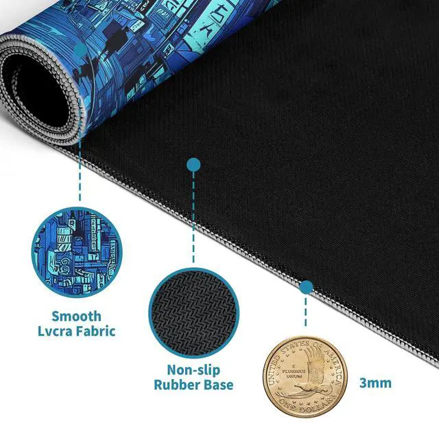 Alt view image 4 of 7 - Dark Blue Japanese Gaming Mouse Pad Abstract Anime Mat 31.5x11.8 Inch Tokyo Pixel Street Texture Non-Slip Rubber Base Kawaii Mousepad Stitched Edges Keyboard Desk Pad for Office and Home Game