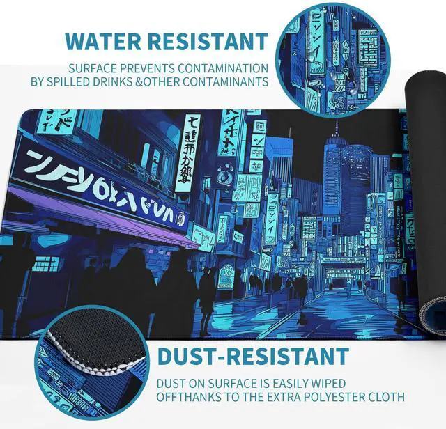 Alt view image 6 of 7 - Dark Blue Japanese Gaming Mouse Pad Abstract Anime Mat 31.5x11.8 Inch Tokyo Pixel Street Texture Non-Slip Rubber Base Kawaii Mousepad Stitched Edges Keyboard Desk Pad for Office and Home Game