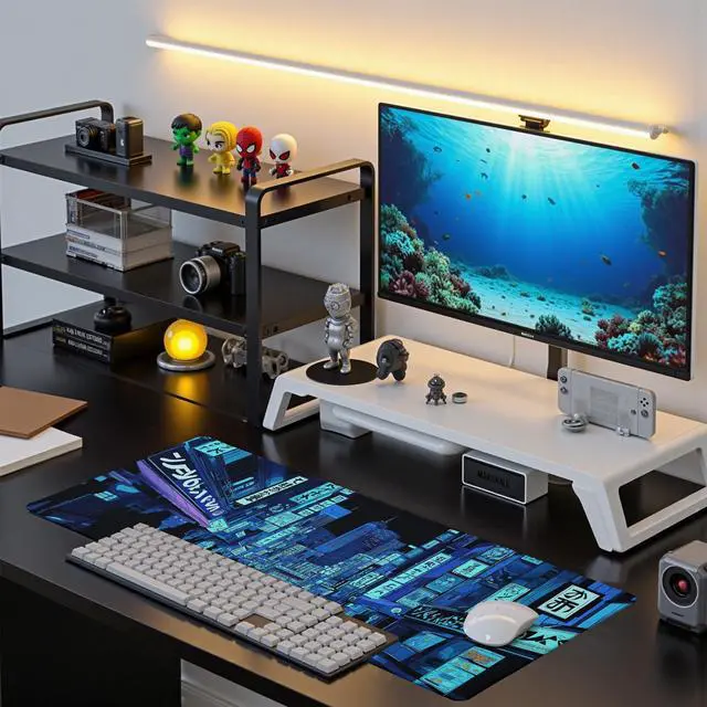 Alt view image 7 of 7 - Dark Blue Japanese Gaming Mouse Pad Abstract Anime Mat 31.5x11.8 Inch Tokyo Pixel Street Texture Non-Slip Rubber Base Kawaii Mousepad Stitched Edges Keyboard Desk Pad for Office and Home Game