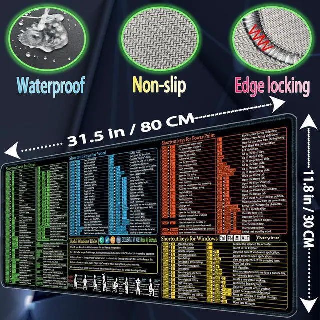 Alt view image 3 of 6 - Excel/Word/Power Point/Windows Mouse pad,Non-Slip&Waterproof Large Gaming Office pc Desk mat(XL 31.5 x 11.8 in),Over 200 Keyboard Shortcuts Mousepad