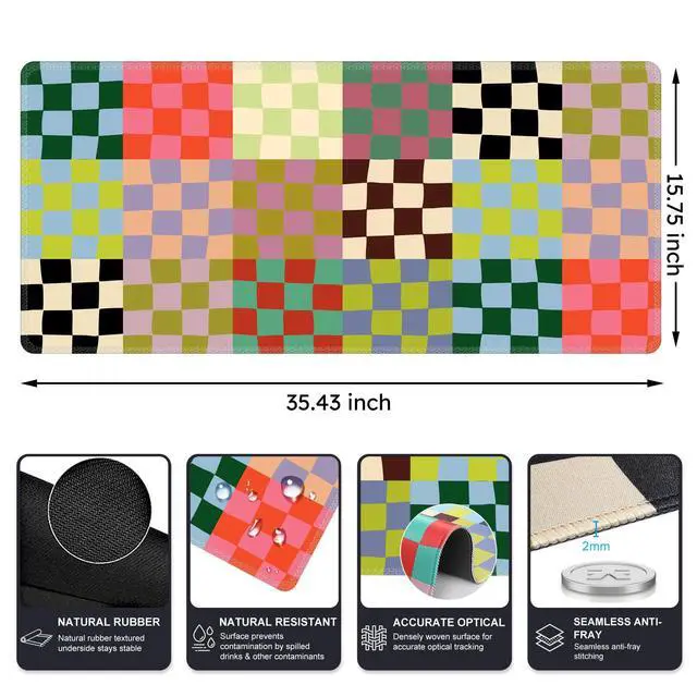 Alt view image 2 of 7 - Checkered Desk Mat, Cute XXL Large Mouse Pad for Desk Cover, Anti-Slip Big Mousepad with Stitched Edges, Keyboard Mat for Computer Desktop Protector (Retro Checkered)