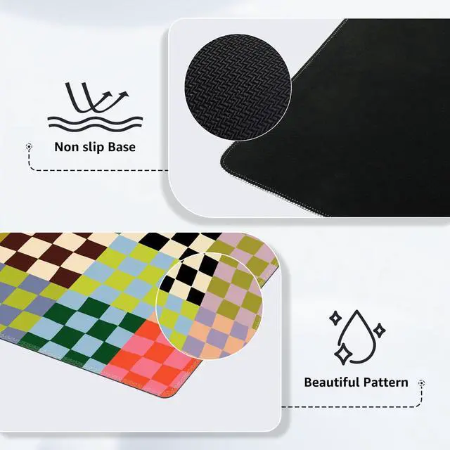 Alt view image 3 of 7 - Checkered Desk Mat, Cute XXL Large Mouse Pad for Desk Cover, Anti-Slip Big Mousepad with Stitched Edges, Keyboard Mat for Computer Desktop Protector (Retro Checkered)