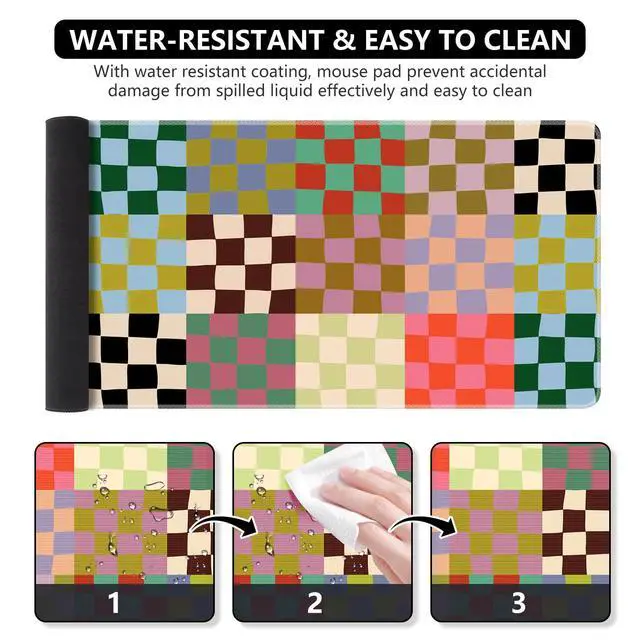 Alt view image 4 of 7 - Checkered Desk Mat, Cute XXL Large Mouse Pad for Desk Cover, Anti-Slip Big Mousepad with Stitched Edges, Keyboard Mat for Computer Desktop Protector (Retro Checkered)