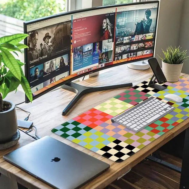 Alt view image 7 of 7 - Checkered Desk Mat, Cute XXL Large Mouse Pad for Desk Cover, Anti-Slip Big Mousepad with Stitched Edges, Keyboard Mat for Computer Desktop Protector (Retro Checkered)